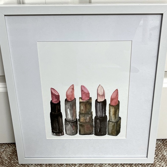 Other - White wall art print with lipstick in white frame 14x16“